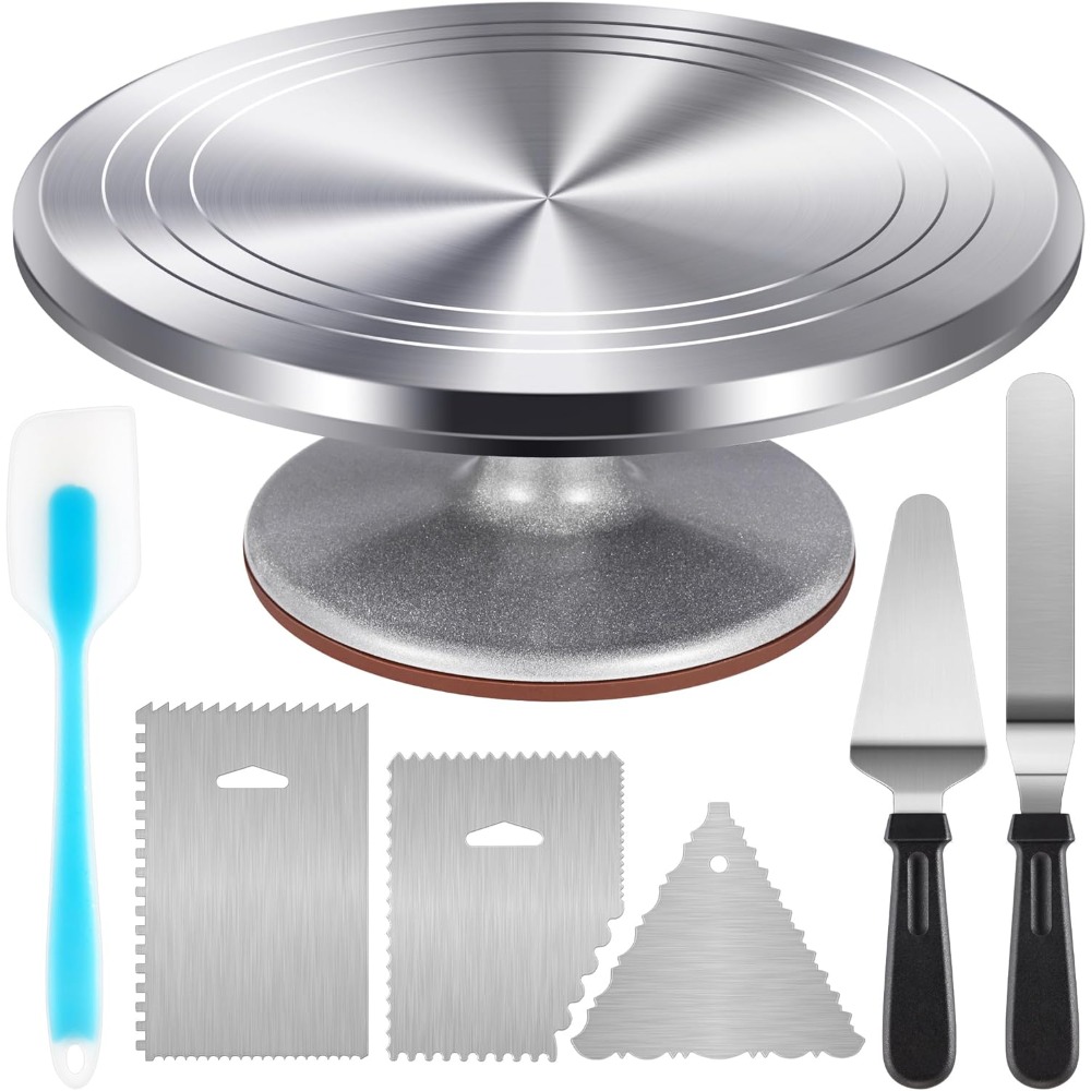 Cake Decorating Turntable - 회전 케이크 스탠드가 포함된 알루미늄 케이크