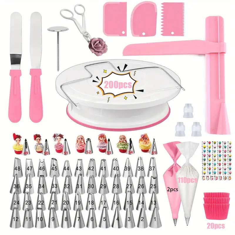 Cake Decorating Turntable - 200PCS 궁극적인 케이크 턴테이블 장식 노즐