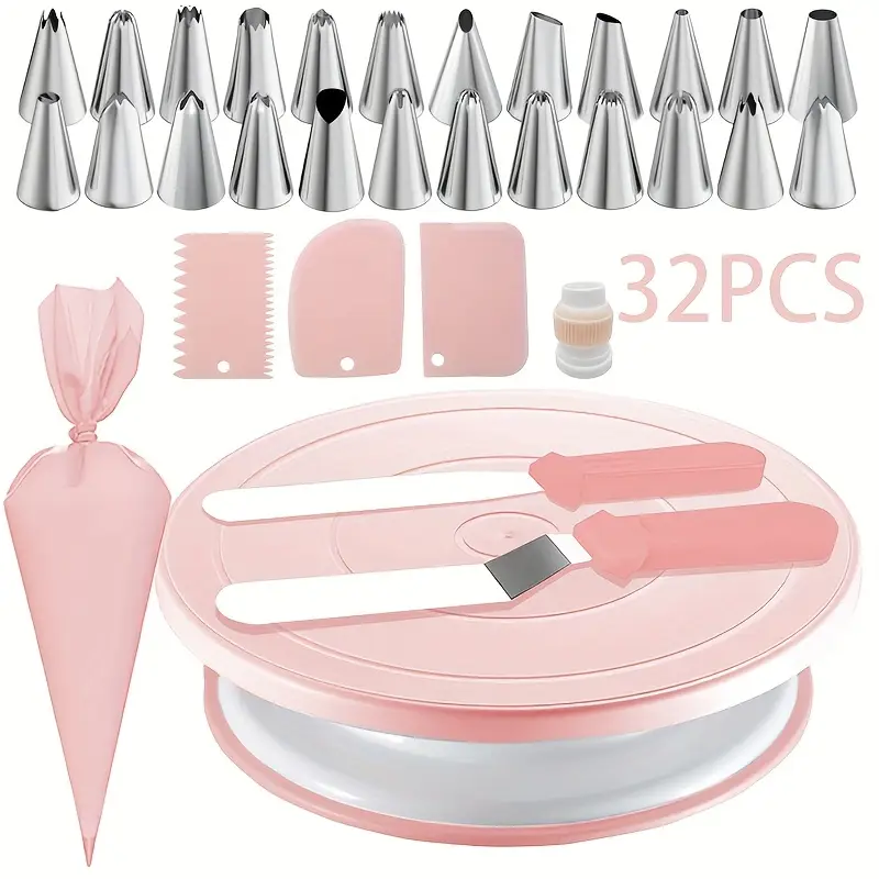 Cake Decorating Turntable - 32종 케이크 데코레이션 키트 (회전판, 파이핑