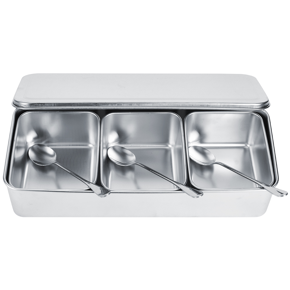 Korean Kitchen Gadgets - 가정용 3칸 스테인리스 양념통 세트 (스푼,
