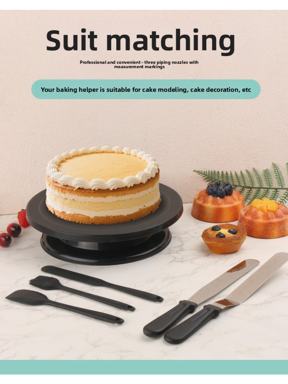Cake Decorating Turntable - 플라스틱 회전 케이크 턴테이블 세트, 회전식